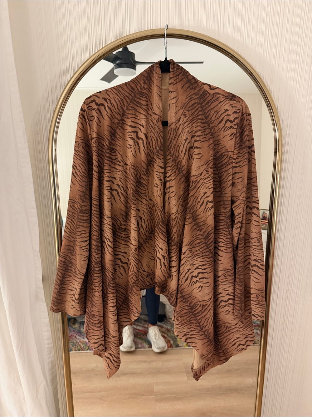 Brown Animal-Print Open Drape Women’s Sweater